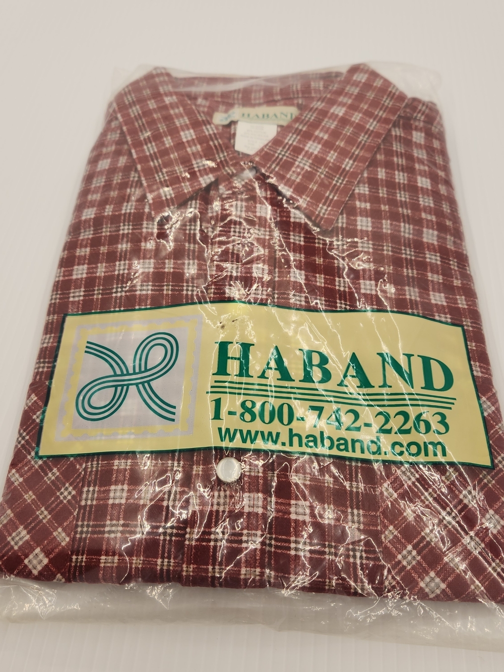 Haband Men’s Burgundy Plaid Button-Up Shirt